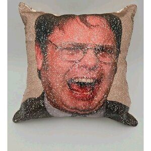 Dwight Shrute Pillow Yelling Face Sequins 14 X 14 Square The Office Rainn Wilson